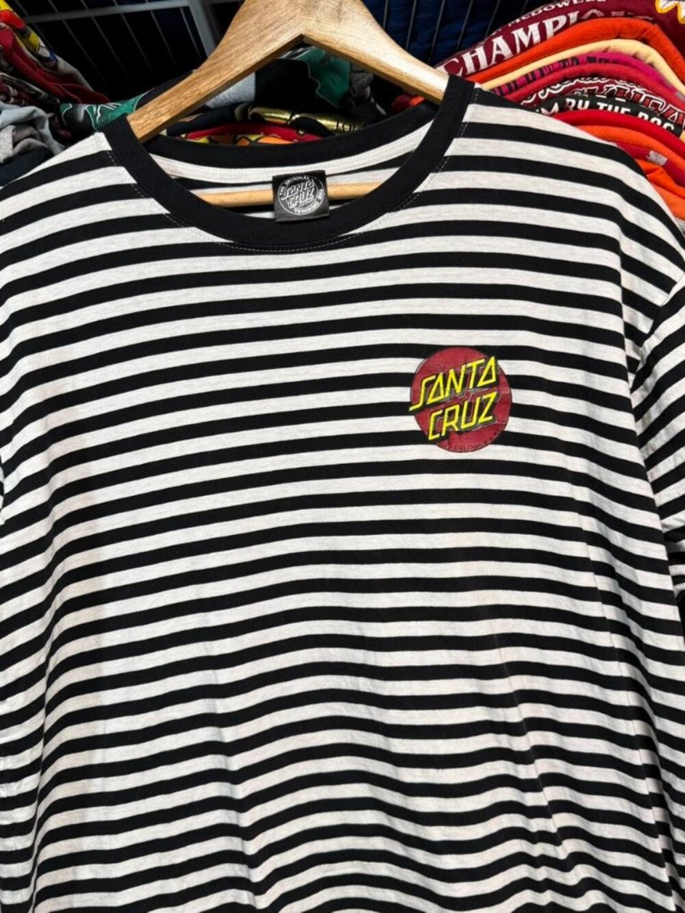 Santa Cruz skateboards black and white striped graphic t shirt